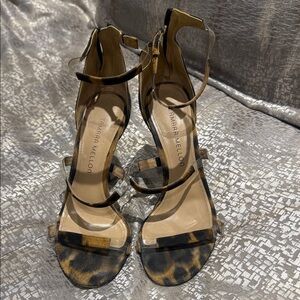 Tamara Mellon Brown Leopard Heels with Clear Straps